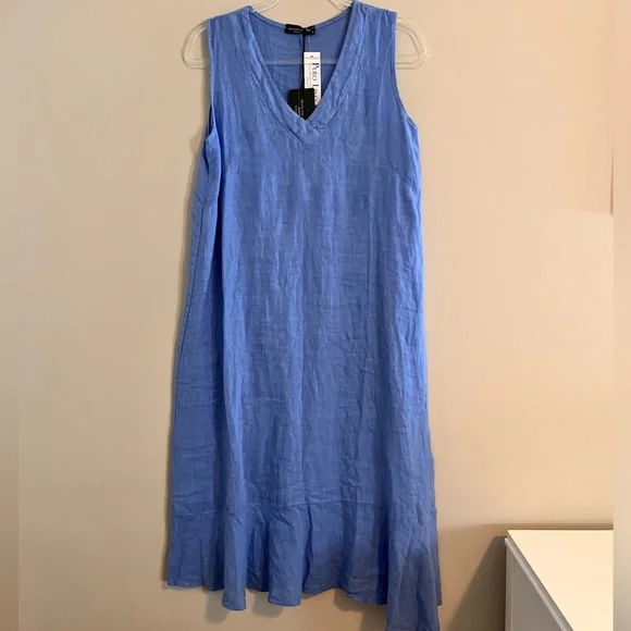 FRANCESCA BETTINI LINEN dress Periwinkle NWT 19” P2P